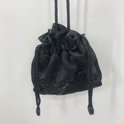 Ann Taylor Women's Beaded Drwastring Closure Bucket Bag Black Size One