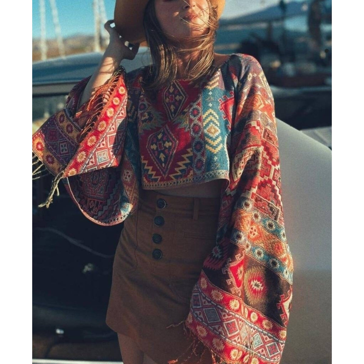 Boho hand-woven Poncho Bohemian Crop top Wrap Western Ethnic Clothing ONE SIZE