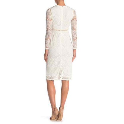 Love by Design Long Sleeve Lace Lined Midi Dress Back Zip White Medium