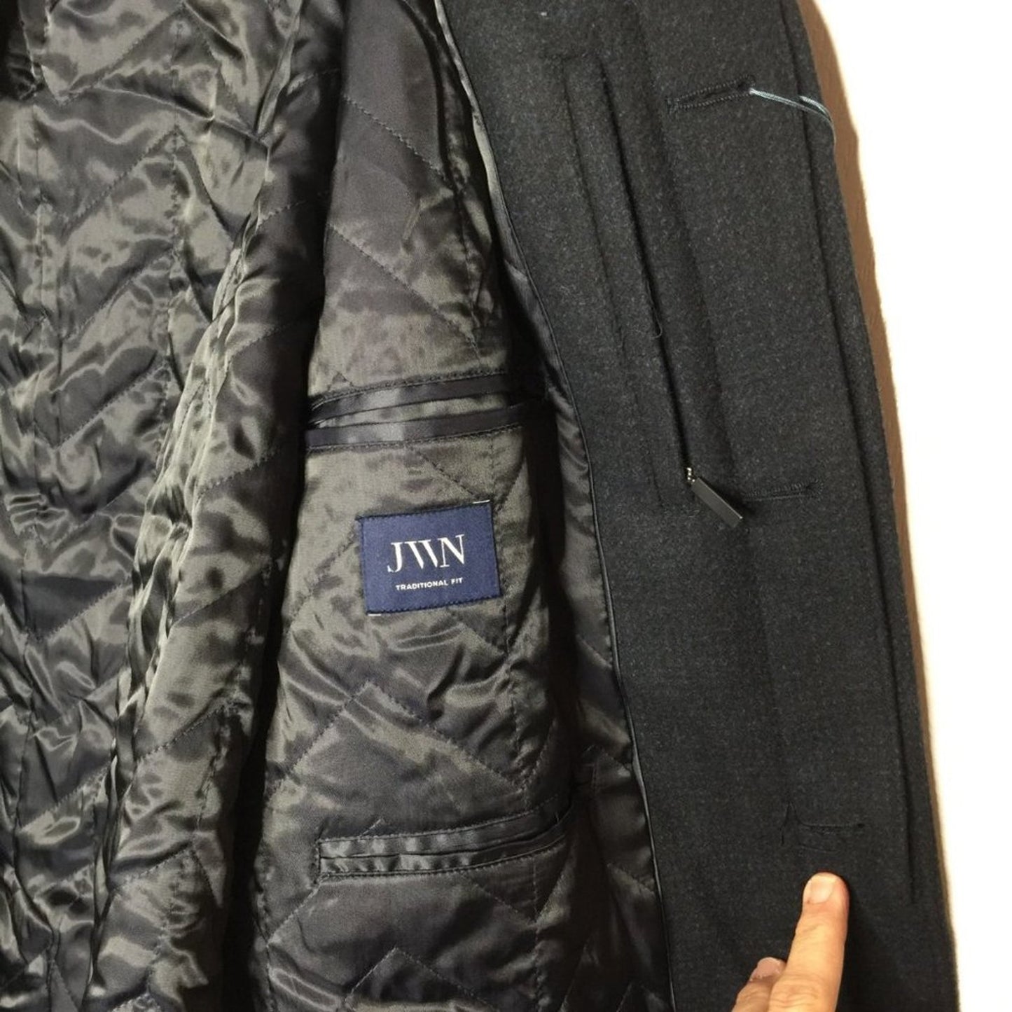 JWN Coat Long Sleeves Double Mock Neck Peacoat Blue Marl Button quilted Wool XL