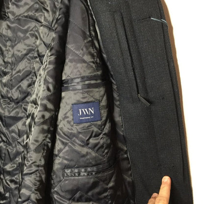 JWN Coat Long Sleeves Double Mock Neck Peacoat Blue Marl Button quilted Wool XL