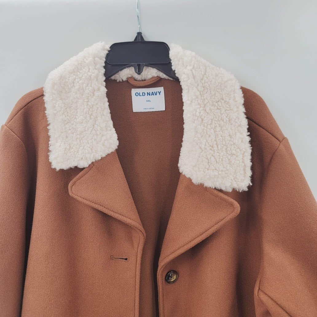 Old Navy NEW Size XXL Brown Sherpa Faux Fleece Collar button Up coat jacket