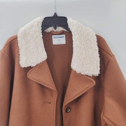 Old Navy NEW Size XXL Brown Sherpa Faux Fleece Collar button Up coat jacket