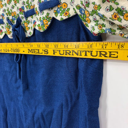 Vintage Blue Floral Dress Heavy Fabric XS 1960s long sleeve MOD