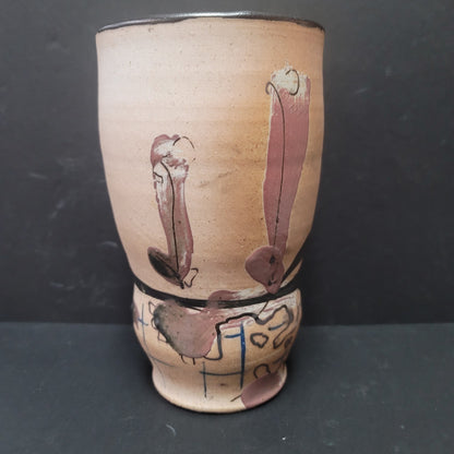 Handmade Studio Pottery Vase 8" textured Abstact Painting Muted Tones Glazed