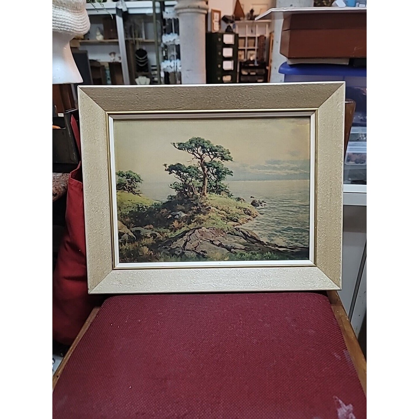 Robert Wood "Pacific Coast" Vintage WOOD Framed Reproduction Print 16" X 16" mCM