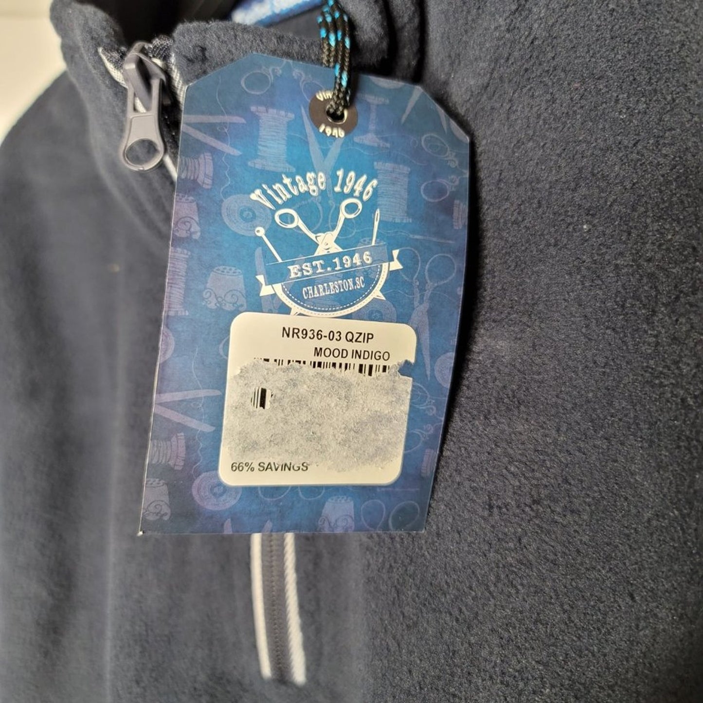 Nwt Vintage 1946 Mood Indigo Blue Partial Zip Fleece Knit Sweater Large