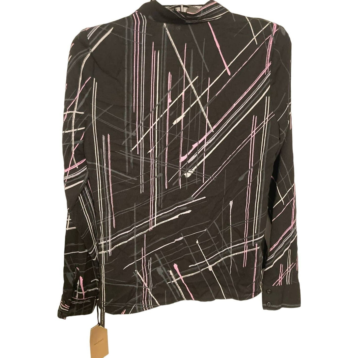 Halogen Hidden Button Long Sleeve V-Neck Top Sz XS/Extra Small Black Multi NWT