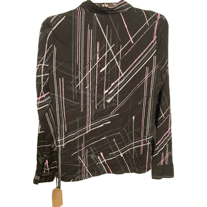 Halogen Hidden Button Long Sleeve V-Neck Top Sz XS/Extra Small Black Multi NWT