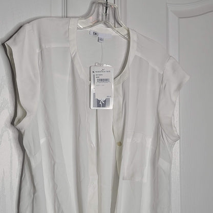 DR2 Sheer Ivory White Medium Front Tie High Low Sleeveless Blouse Top Shirt NEW