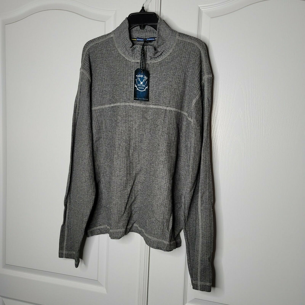 Vintage 1946 Drop Needle 1/4 Zip Pullover Sweater Ribbed Mock Neck Gray XL New