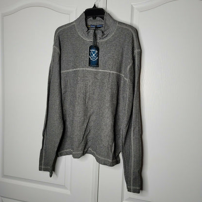 Vintage 1946 Drop Needle 1/4 Zip Pullover Sweater Ribbed Mock Neck Gray XL New