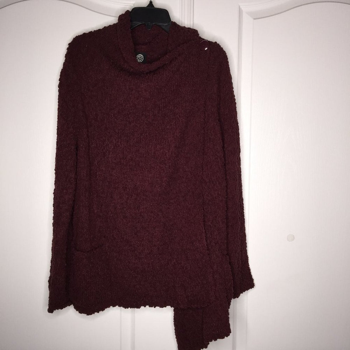 Bobeau Wine Burgundy Boucle Popcorn Draped Button Cardigan Sweater