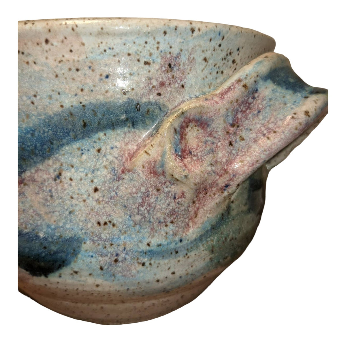 Handmade Signed Stoneware glaze Pottery Pink Blue Pitcher Jug Handle and Spout