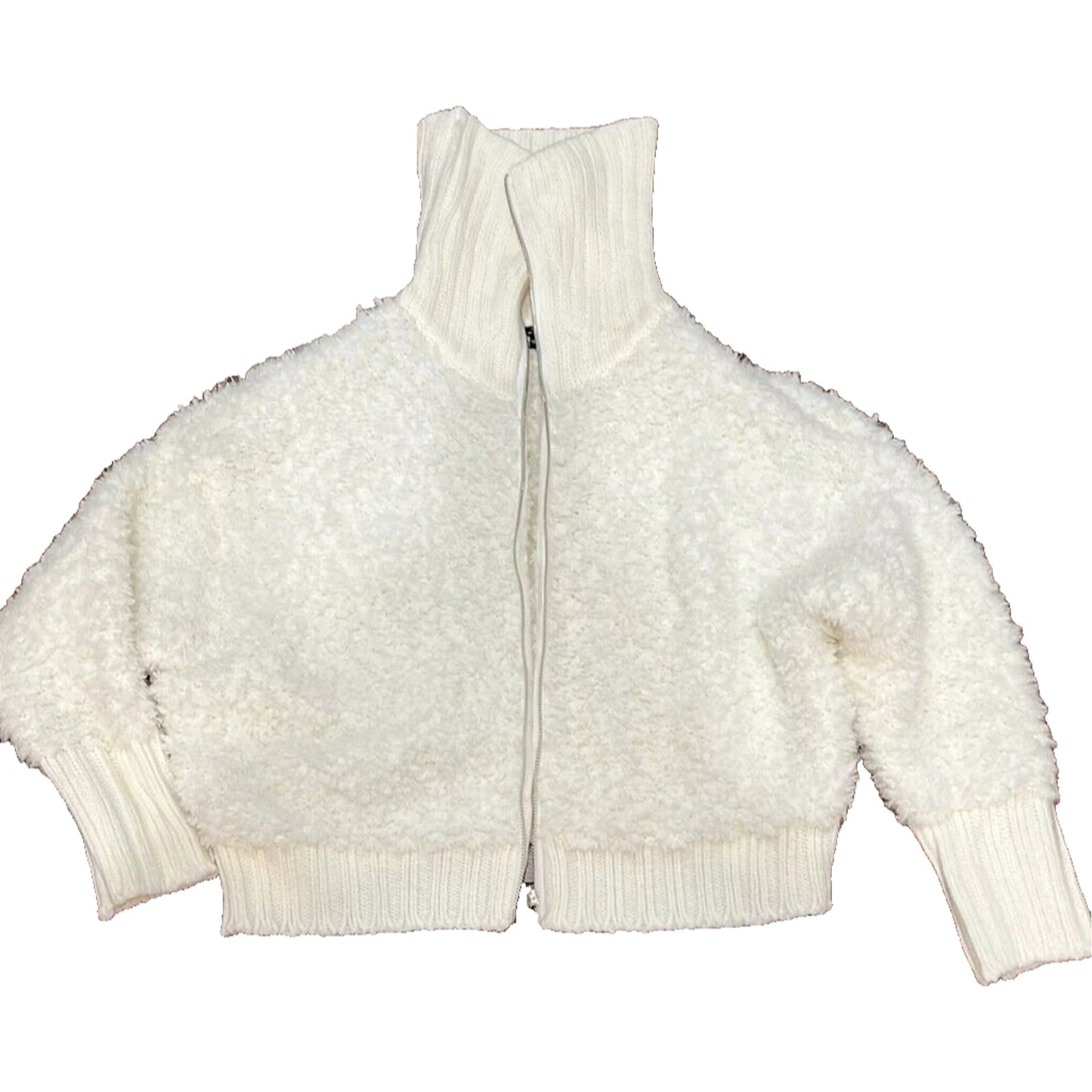 Love Tree Full Zip Cable Knit Collar Fuzzy Cardigan Sweater Sz Medium Ivory NWT