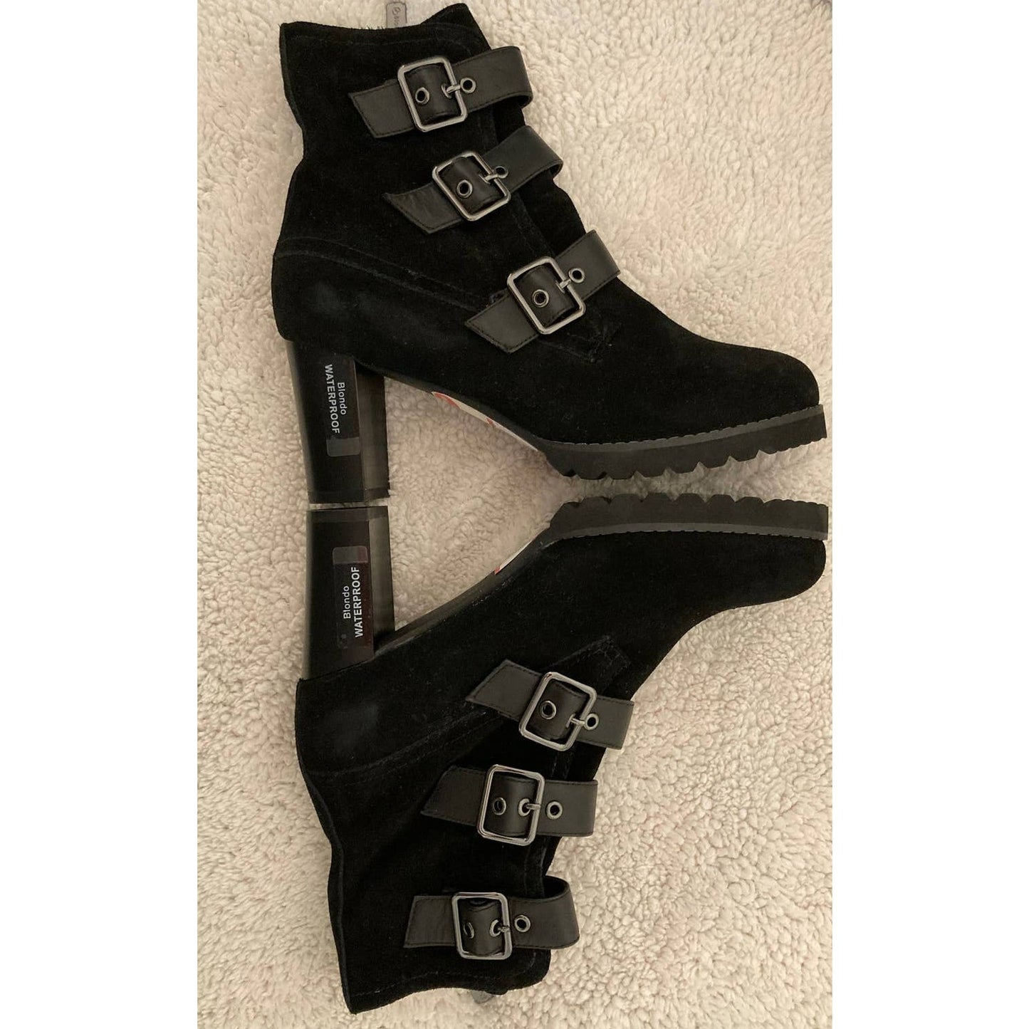 Blondo Ripley Waterproof Suede Buckle Straps Side Zip Boots Sz 7M Black NWT