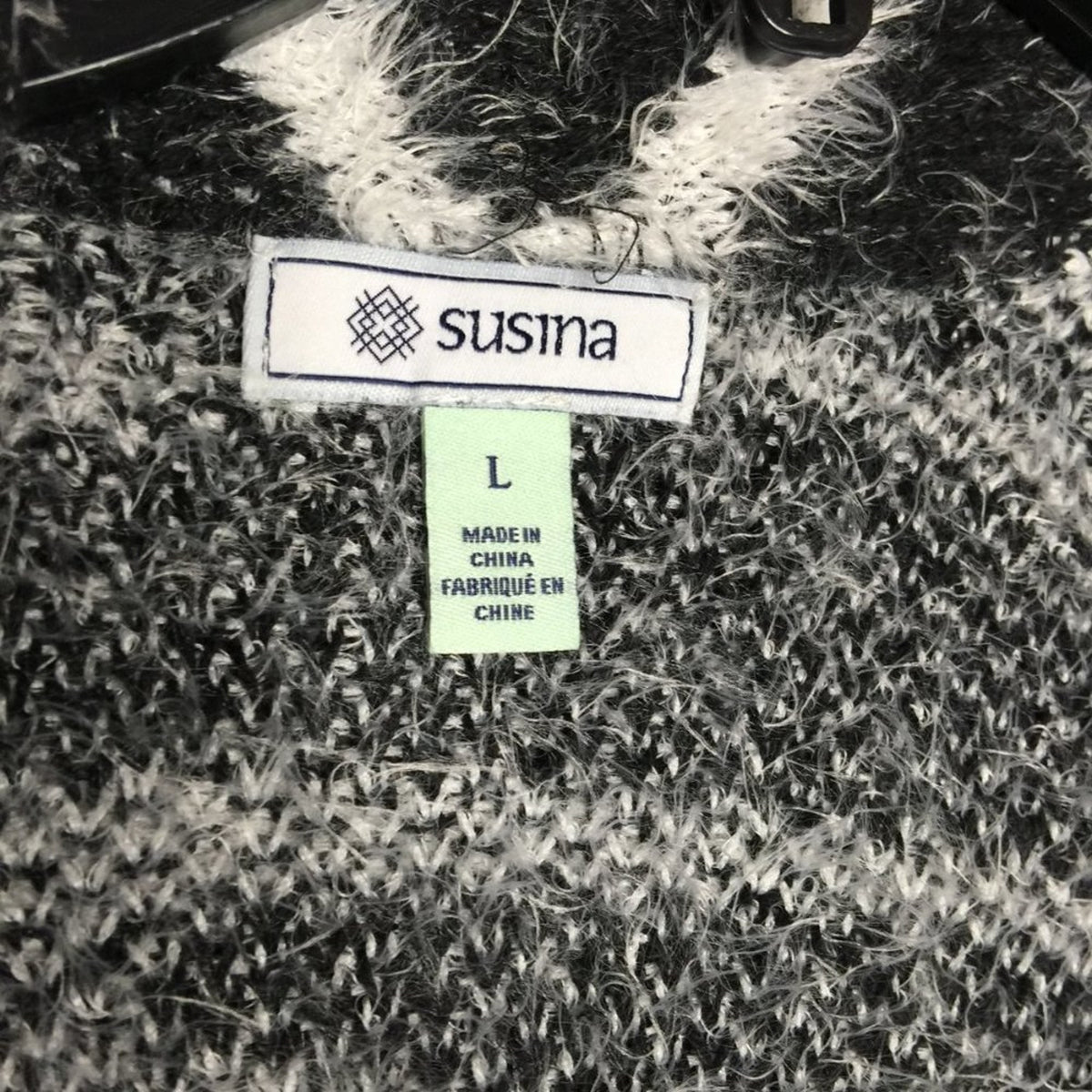 Susina Open Front Cardigan Sweater Long Sleeve Zebra Print Black-White LARGE