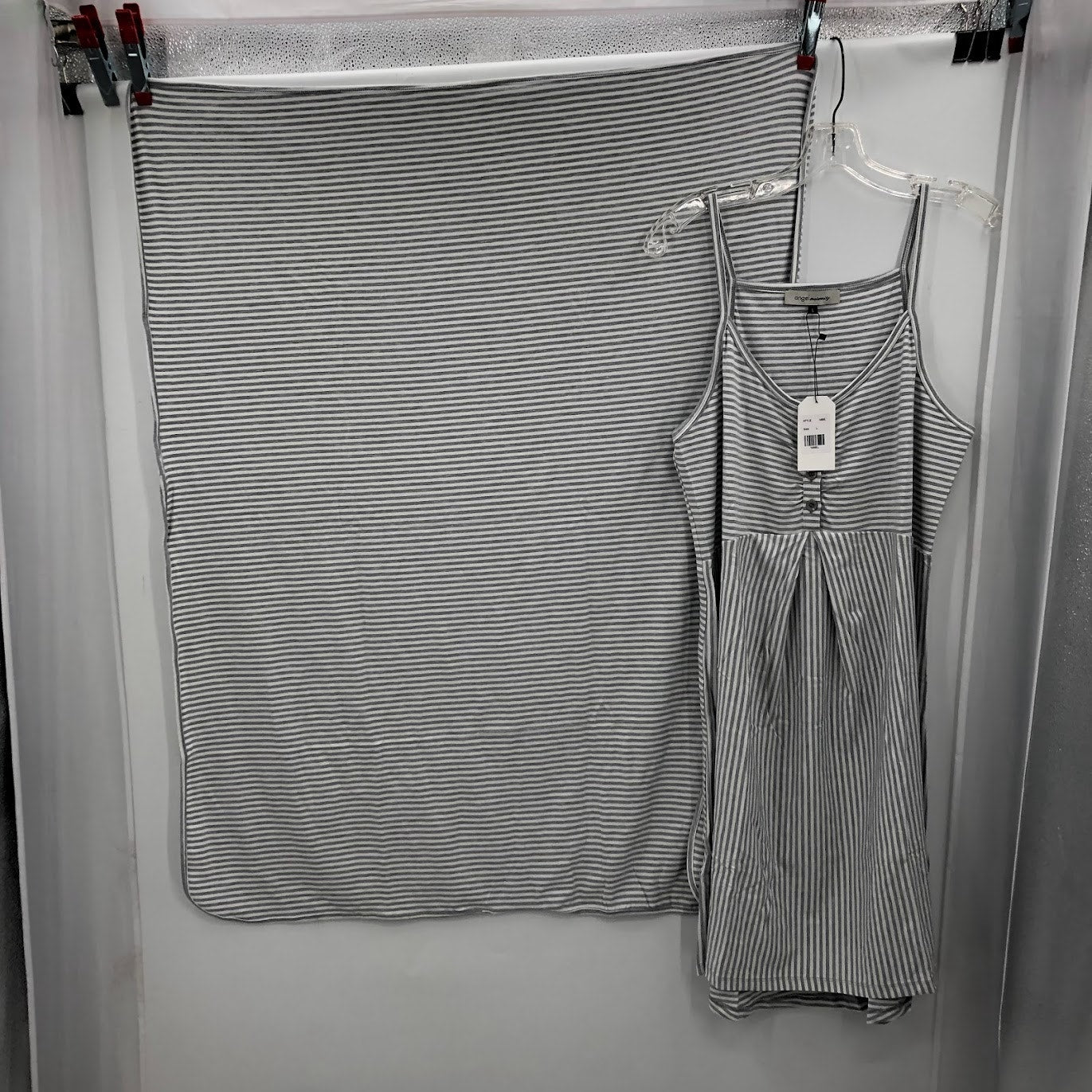 Angel Maternity Large Gray White  Sleeveless Dress Birthing Swaddle Blanket Set