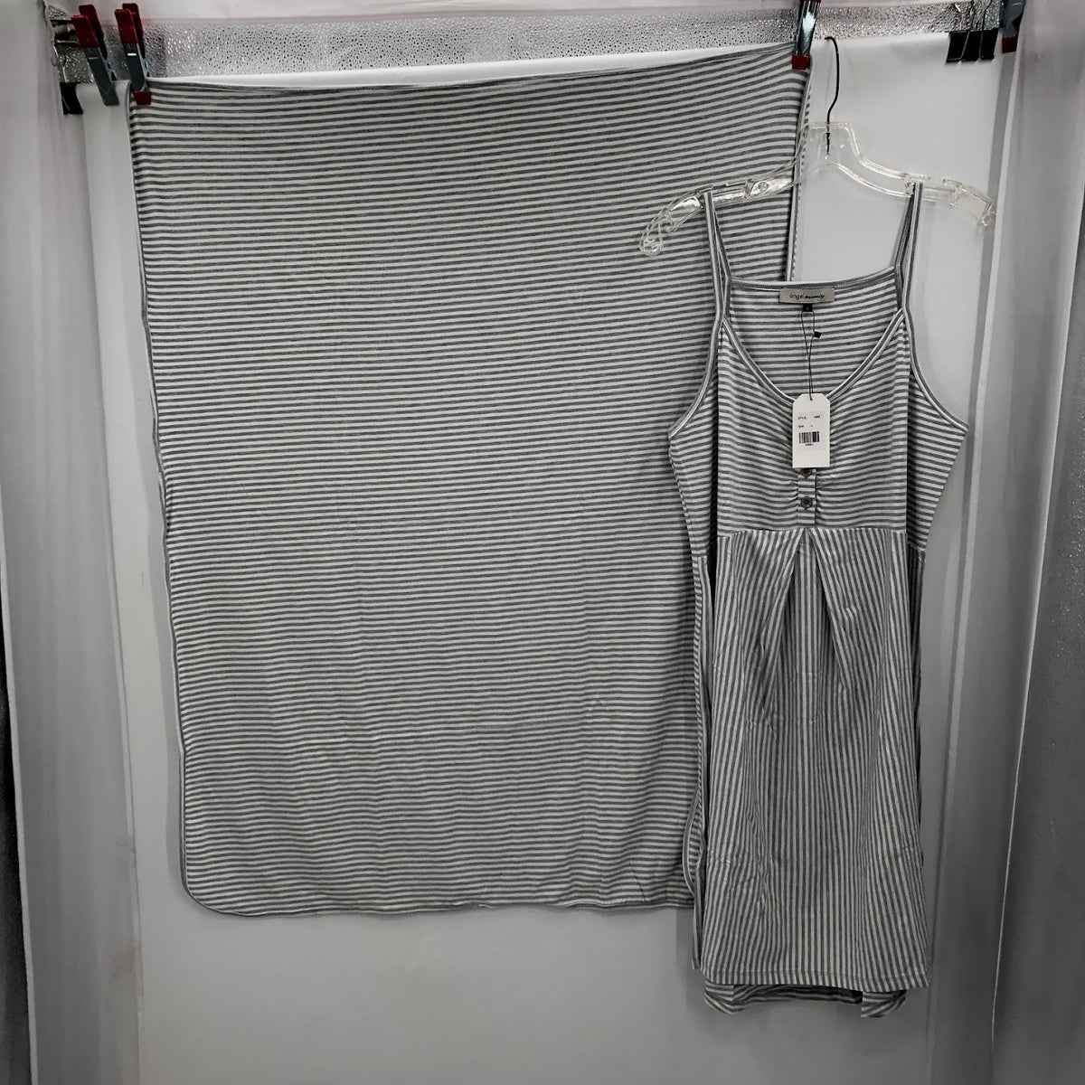 Angel Maternity Large Gray White  Sleeveless Dress Birthing Swaddle Blanket Set