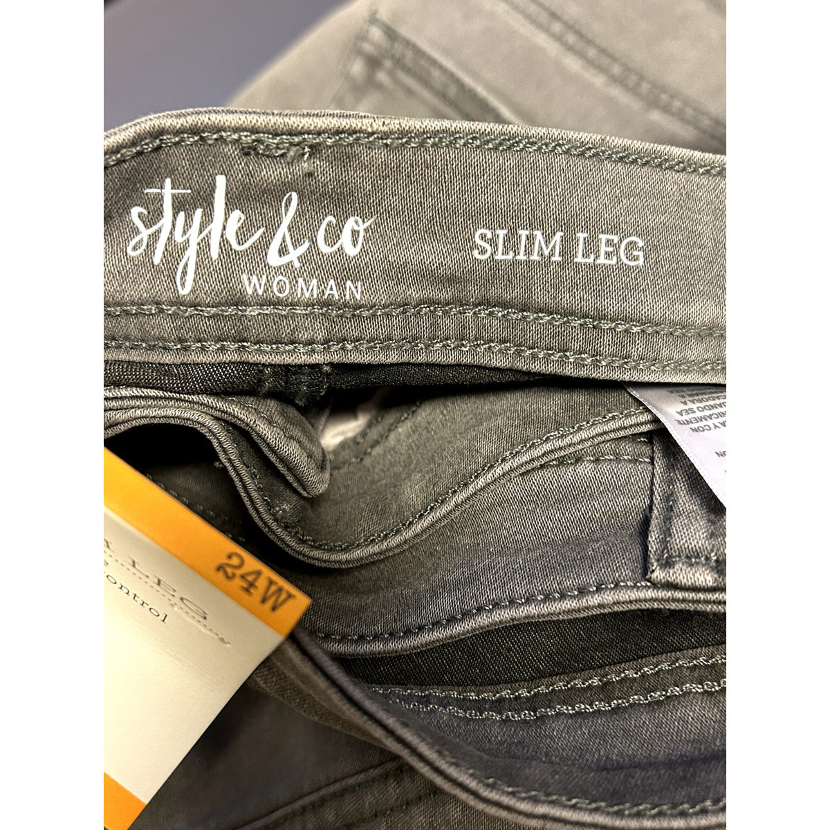 Style & Co Slim-Leg Jeans High Rise Tummy-Control Panel Pockets Gray Size 24W