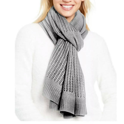 DKNY NEW Heather Grey Open Knitted Blocked Scarf Lightweight Packable