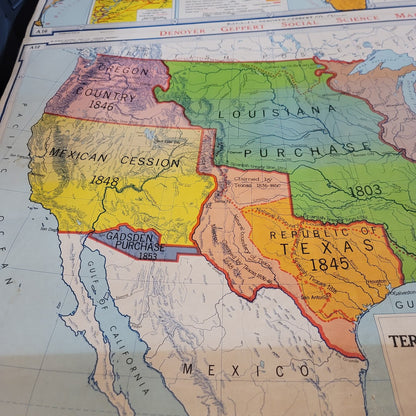 1960s Denoyer Geppert  School Wall Rollup Map Territorial Acquisitions 2 in 1