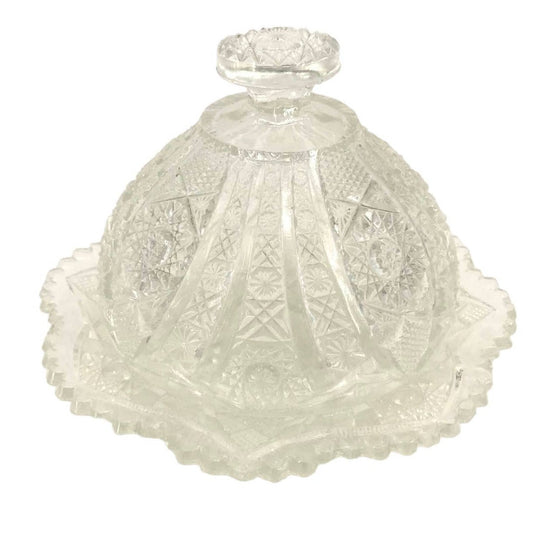 EAPG Crystal Glass Butter Oleo Dish Crystal Round Covered Antique Vintage Clear