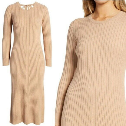 WAYF Dede & Emily BFF Ribbed Hollie Sweater Dress Size Small Camel Tan NWT