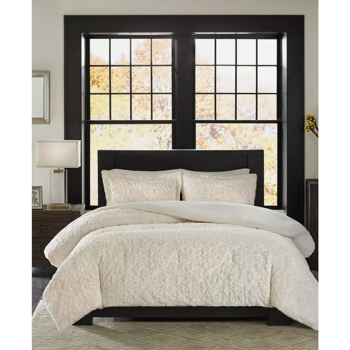 MADISON PARK BISMARCK KING COMFORTER SET PLUSH Faux Fur Bedspread and Shams