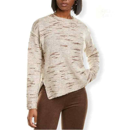 Max Studio Pullover Crew Sweater NEW Medium Oatmeal Melange Hi-Low Drop Shoulder