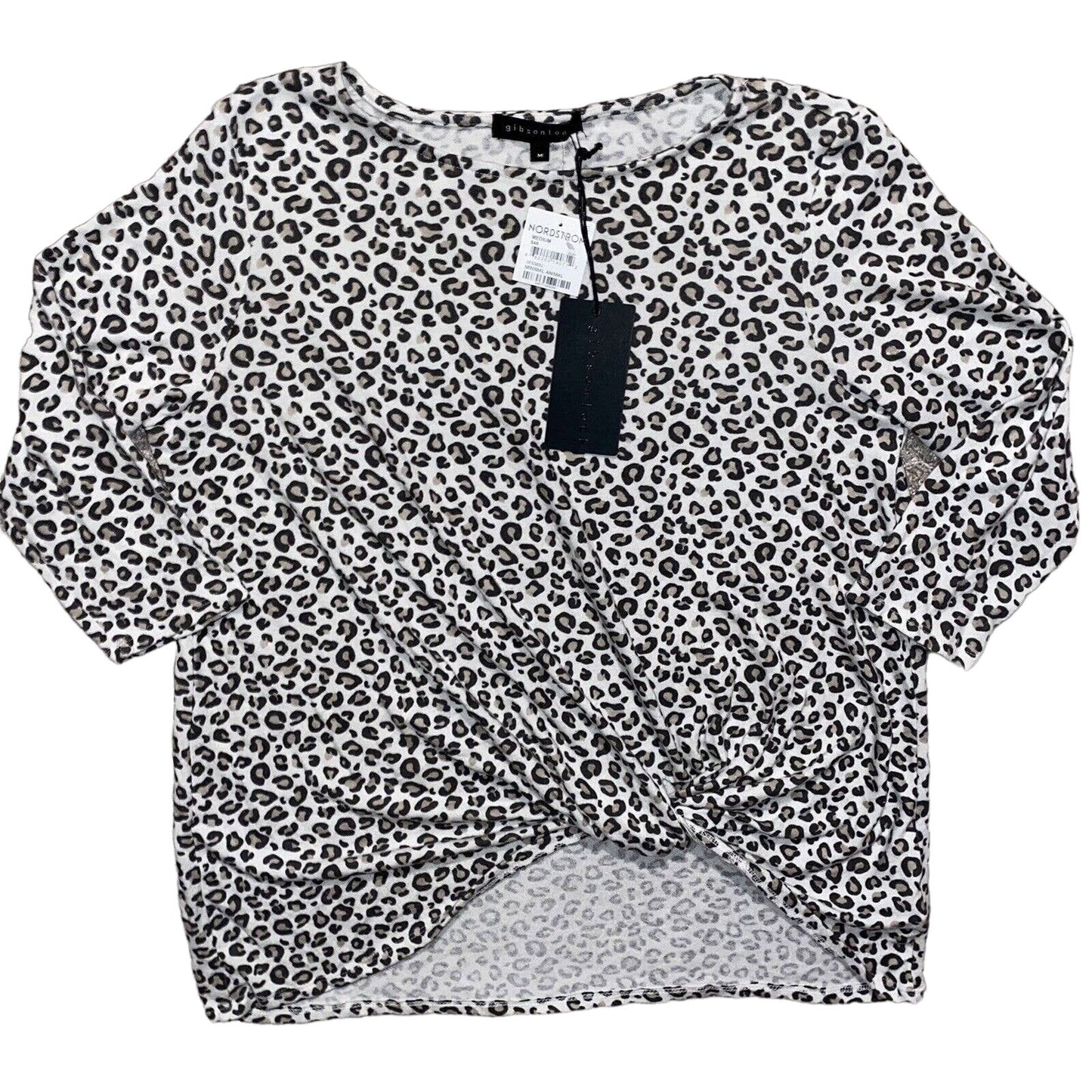 Gibsonlook Soft Knit Twist Front 3/4 Sleeve Top Sz Medium Cheetah Print NWT