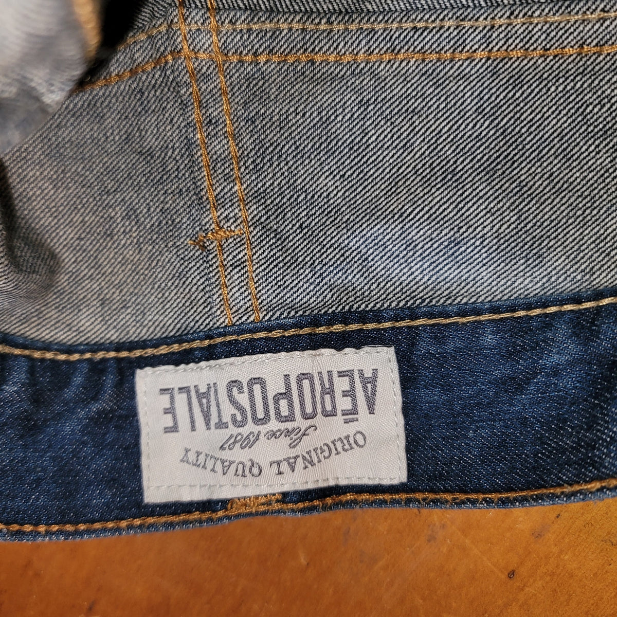 AeroPostale blue jeans distressed aged destroyed Driggs slim bootcut 34" x 34"