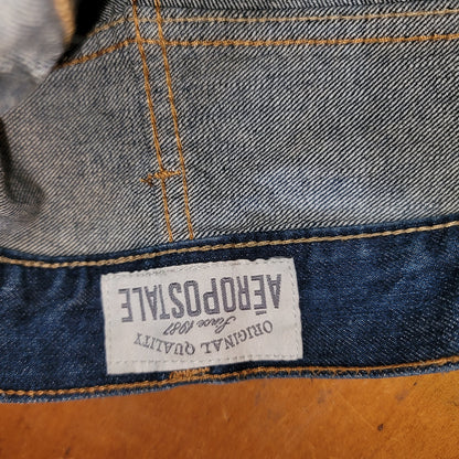 AeroPostale blue jeans distressed aged destroyed Driggs slim bootcut 34" x 34"