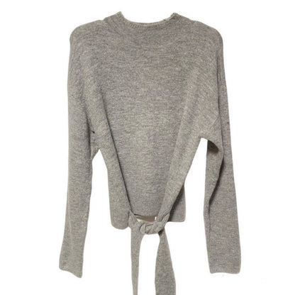 Wayf Tie Front Waist Mock Neck Pullover Sweater Sz XS/Extra Small Light Grey NWT
