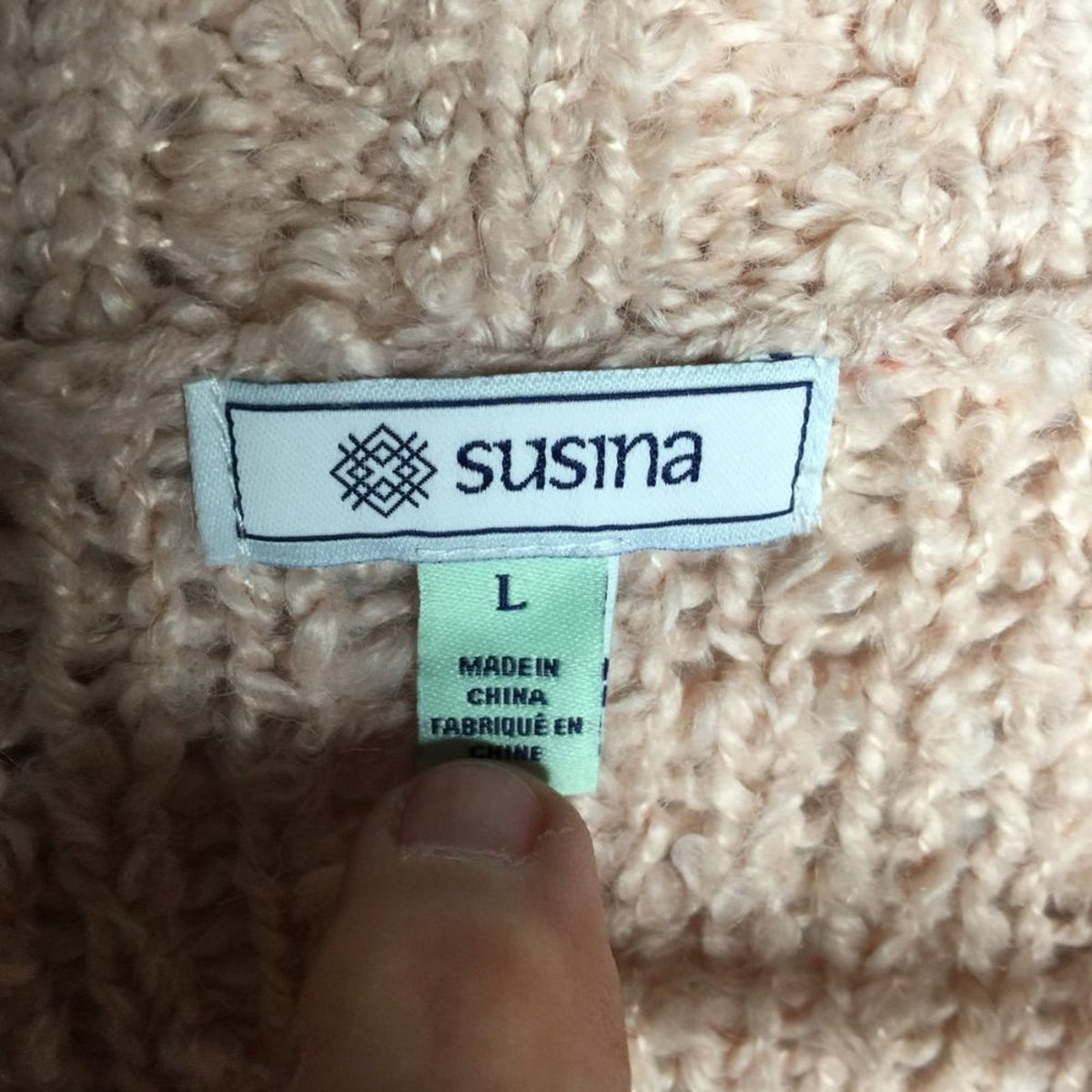 Susina NEW Pink Fluffy Boucle Knit Pullover Sweater V-Neck Large