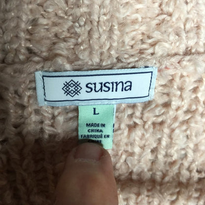 Susina NEW Pink Fluffy Boucle Knit Pullover Sweater V-Neck Large