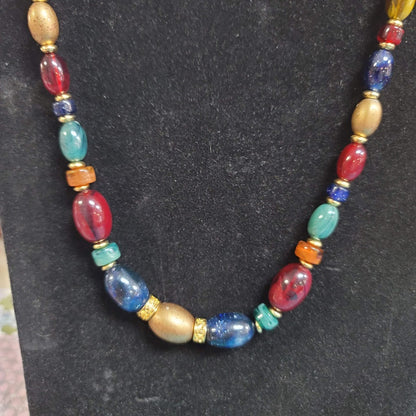 LEI Jewel Tone Multi Color Glass Beaded Necklace Opaque Graduated Necklace