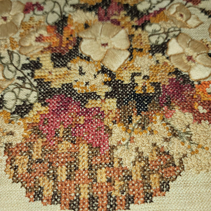 Vintage handmade embroidery wall hanging flowers floral 1970s 19" x 14.5" framed