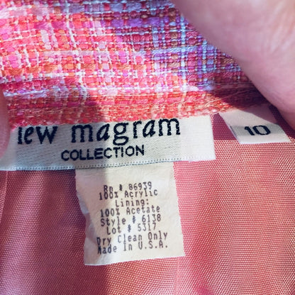 Lew Magram 2 piece Career Jacket Blazer Skirt Set Size 10 Pink fully lined suit