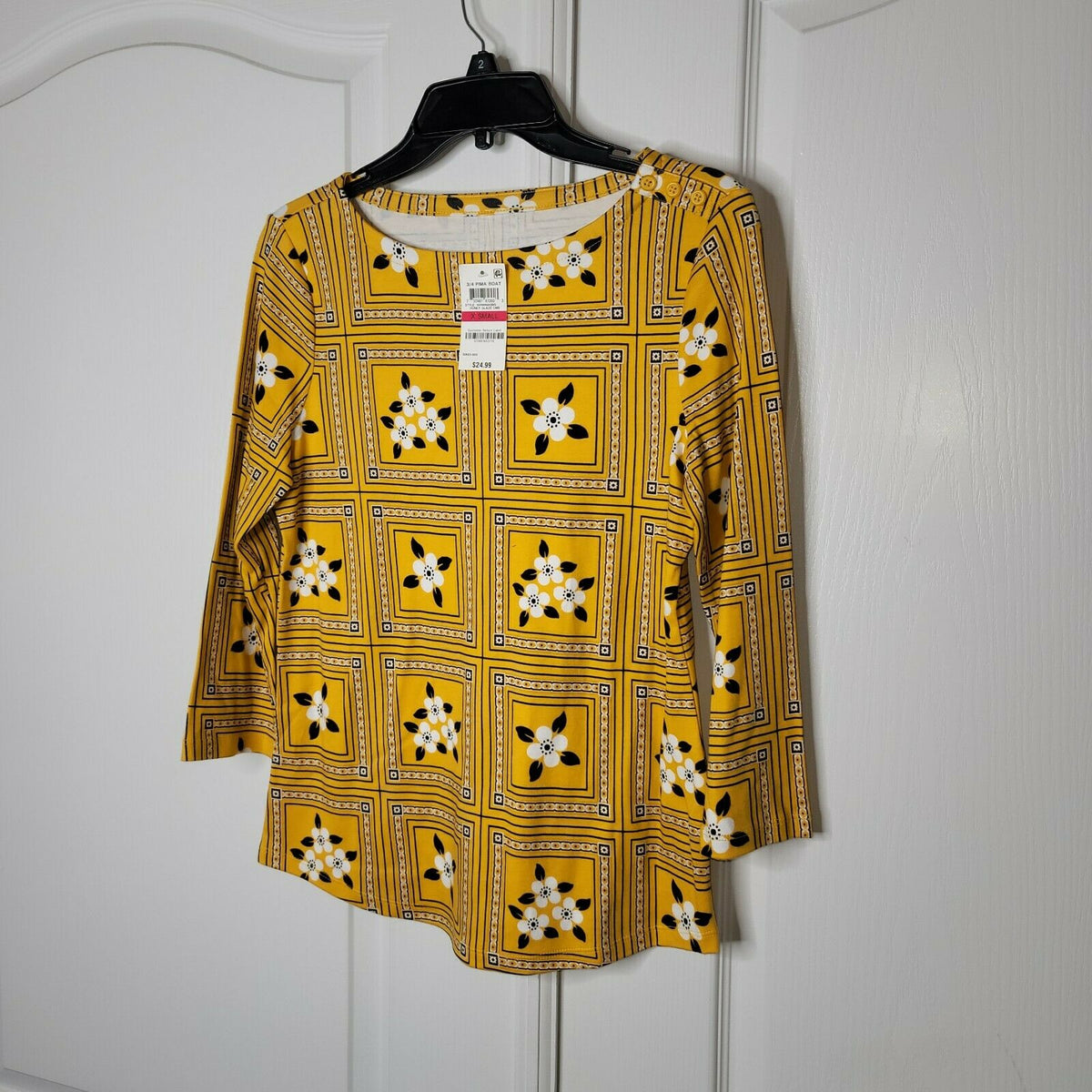 Charter Club 3/4 Sleeve Boat Neck Tunic Top Honey Glaze CMB Size X-Small