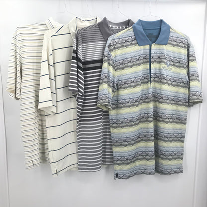 LOT GOLF MEDIUM Short Sleeve Striped 4 Polo Shirts Collared Neck