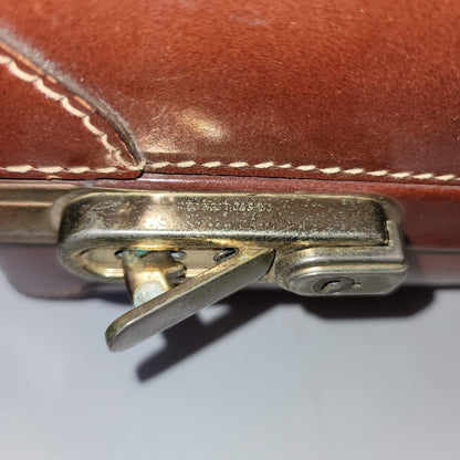Leather suitcase briefcase VINTAGE handles Brown/tan stiitching 1940s