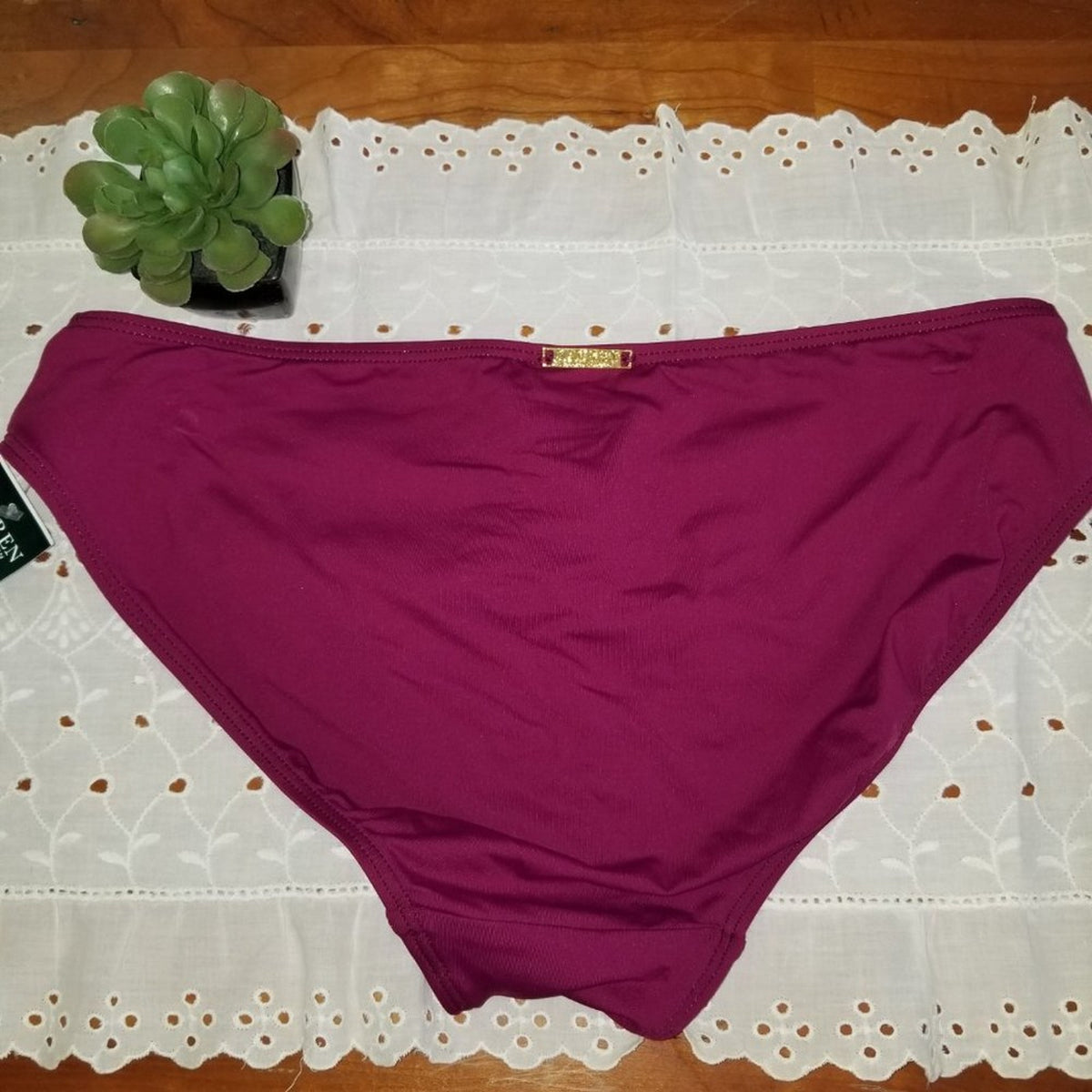 Lauren by Ralph Lauren Swimwear Bikini Bottom Nylon Plum Purple Size US 14 NWT