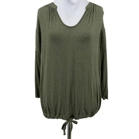 H by Bordeaux Drawstring Waist 3/4 Sleeve Top Sz Medium in Green Heather NWT