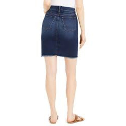 Inc Destructed Fray-Trim Crossover Blue Denim Tulip Hem Denim Skirt Size 18