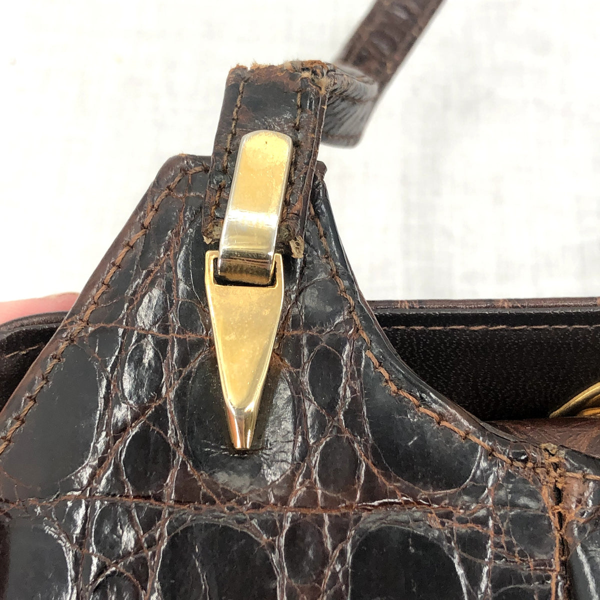 Nicholas Reich Brown Alligator Leather Purse Accordion Pocket Book Hand Bag