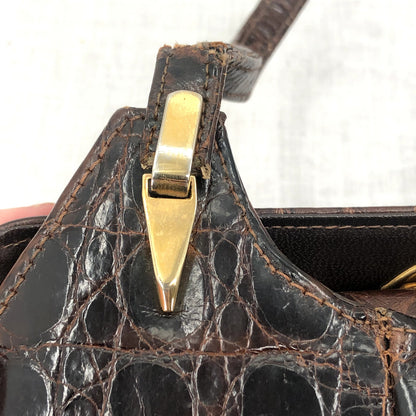 Nicholas Reich Brown Alligator Leather Purse Accordion Pocket Book Hand Bag