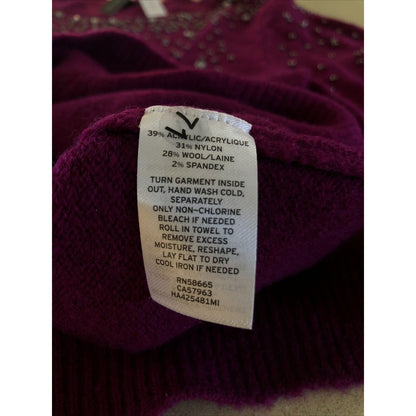 Halogen XS Purple Studded Pullover Sweater Crew Neck Long Puffy Bell Sleeve