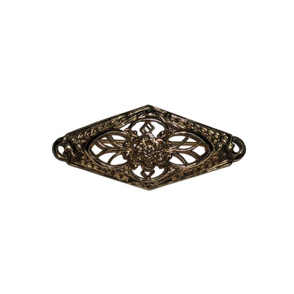Vintage Gold Tone Floral Filigree Brooch Open Design Diamond Shape Pin
