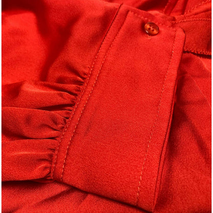 Laundry By Shelli Segal Blouse Large Goji Red NEW Bishop Sleeve Cross V-Neck top